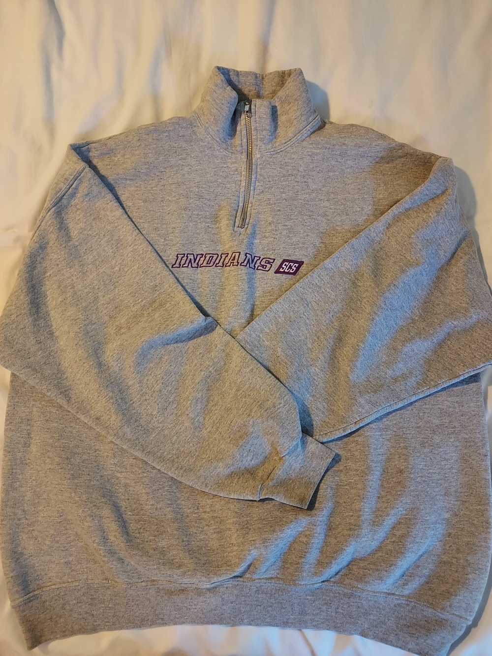 B&E Sport Vintage Gray Quarter Zip Sweatshirt "Indians SCS" Embroidered XL - Picture 8 of 8